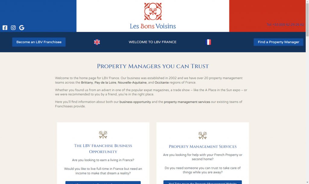 A screenshot of the hero section of the LBV France homepage